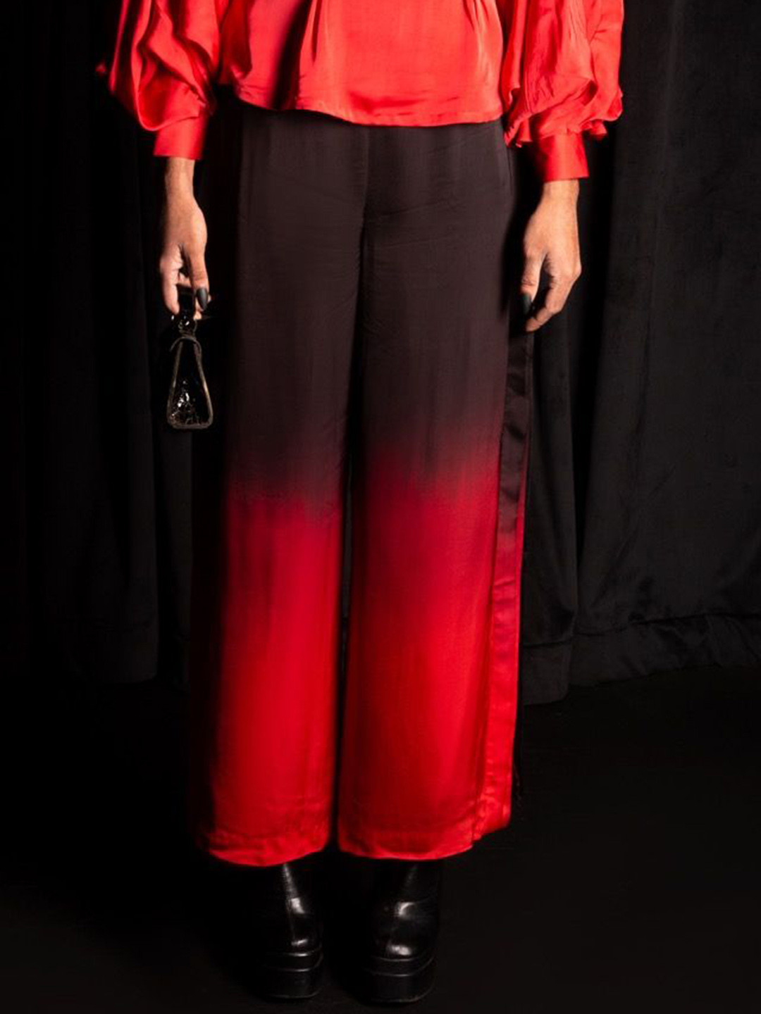 

Shivanii Women Relaxed Loose Fit High-Rise Pleated Wide Leg Trousers, Black