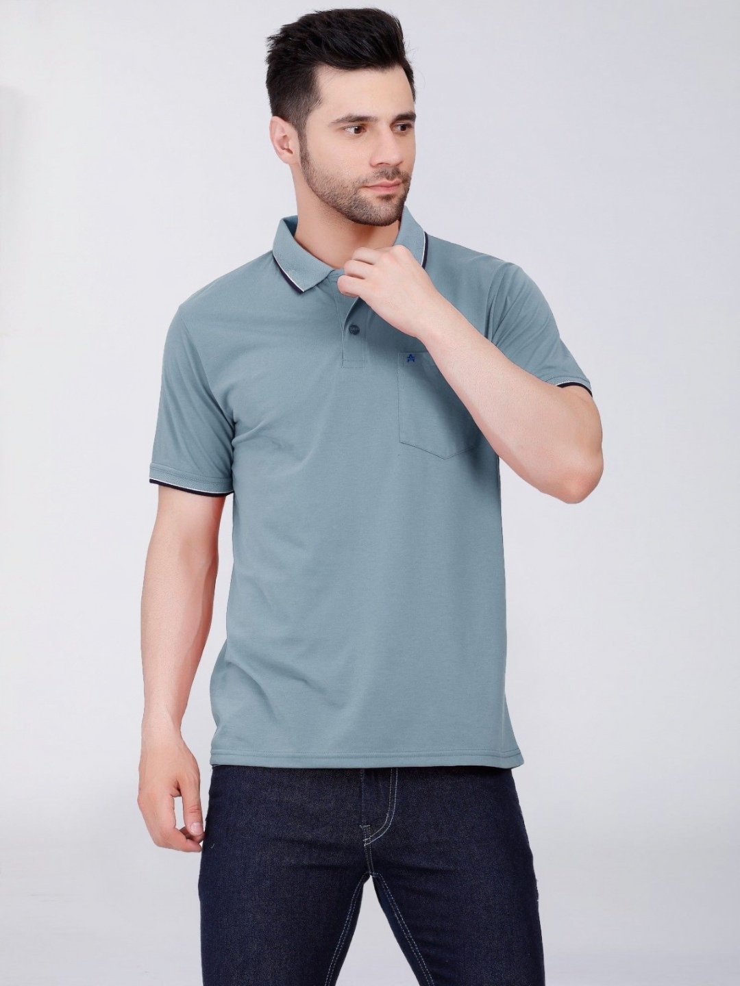 

ARRAY Men Brand Logo Printed Polo Collar T-shirt, Blue