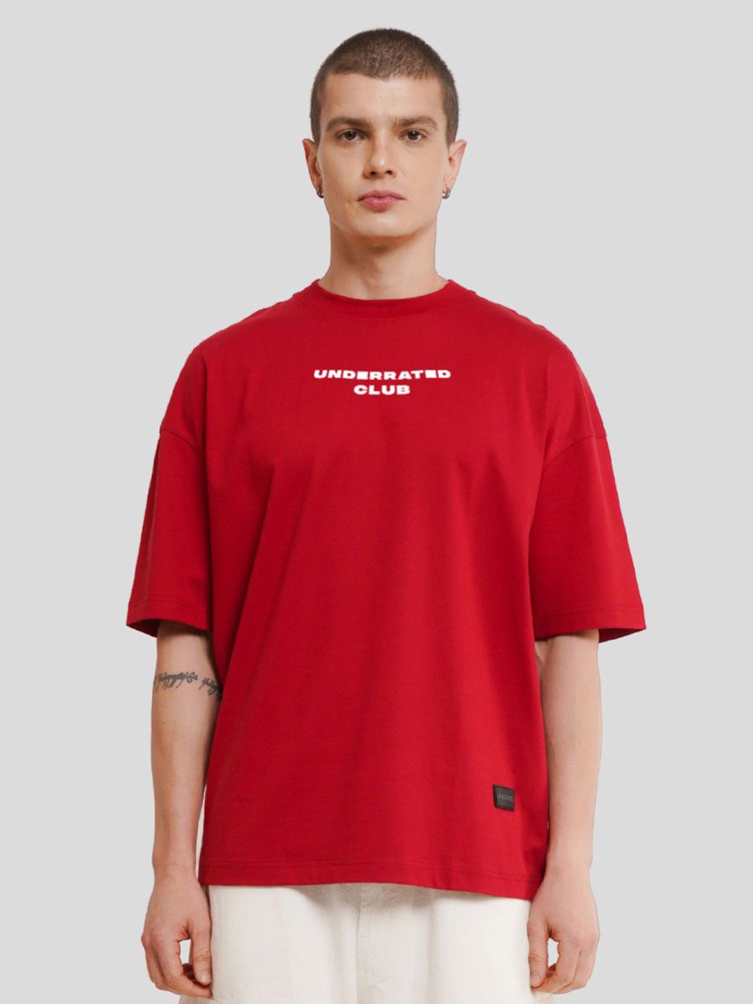 

Underrated Club Men Printed Bio Finish Applique T-shirt, Red