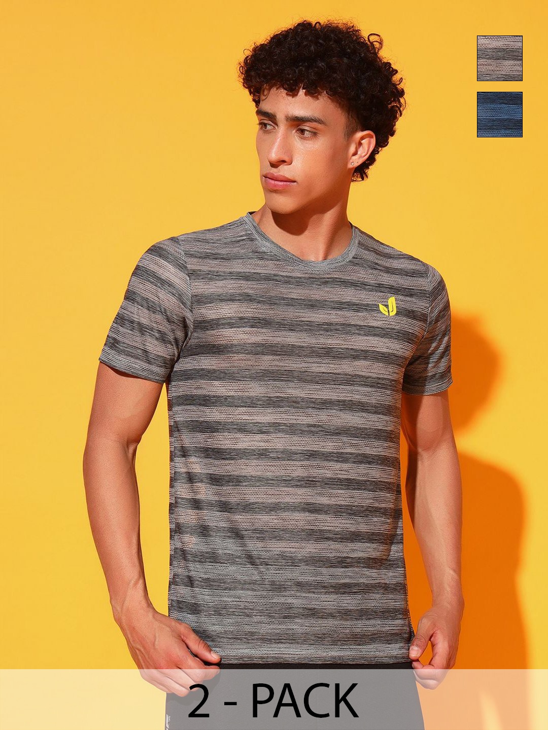 

GLITO Men 2 Striped Slim Fit T-shirt, Blue