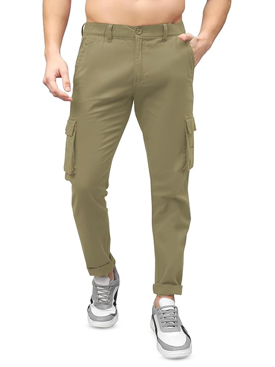 

BAESD Men Classic Slim Fit High-Rise Cargos Trousers, Green