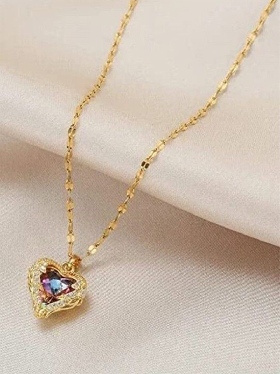 

Anouk Sterling Silver Gold-Plated Stone-Studded Pendant With Chain