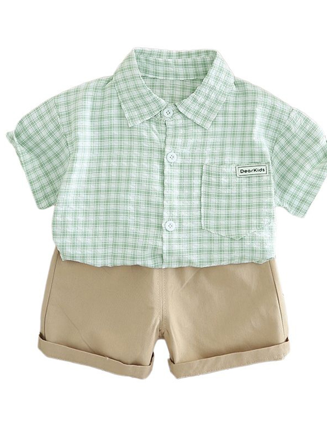 

StyleCast x Revolte Boys Checked Pure Cotton Shirt With Short, Green