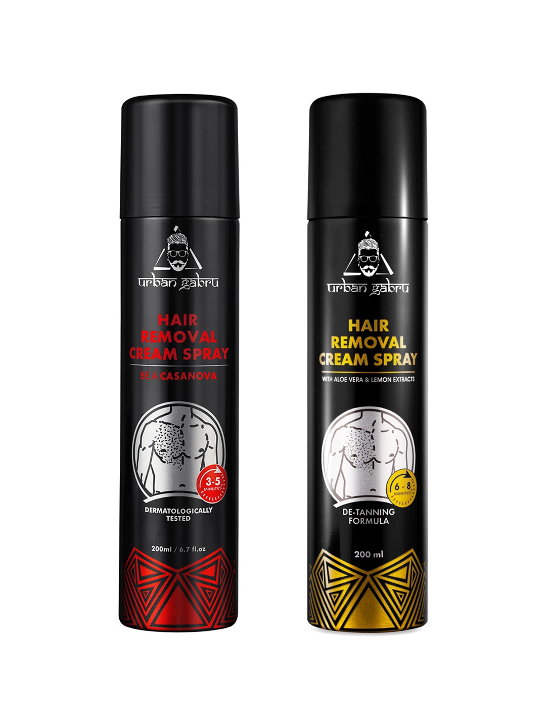 

URBANGABRU Set Of 2 Hair Removal Cream Spray For Men - 200ml Each, Black