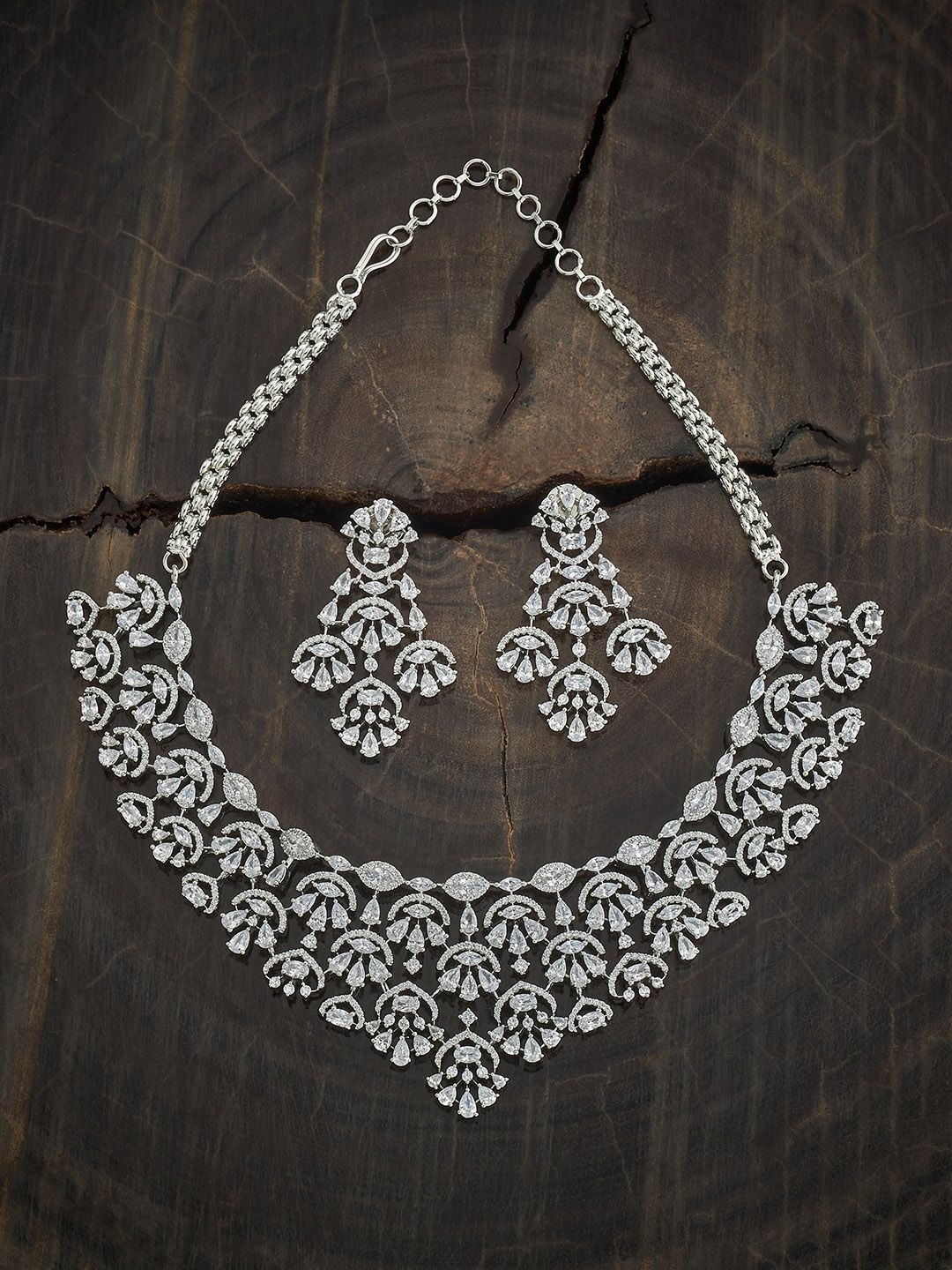 

Kushal's Fashion Jewellery Rhodium-Plated Party Cubic Zirconia-Studded Jewellery Set, White