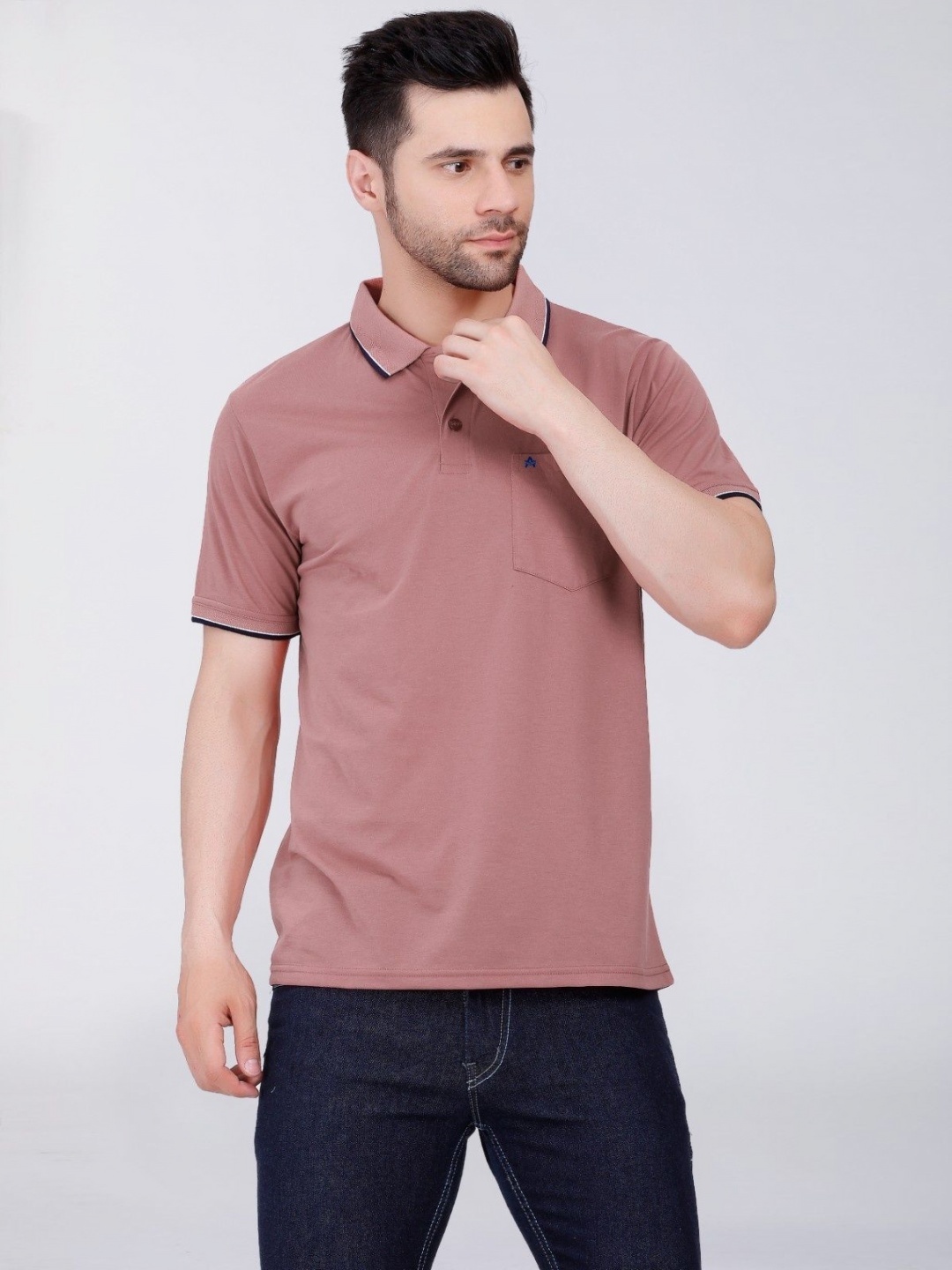 

ARRAY Men Brand Logo Printed Polo Collar T-shirt, Coral