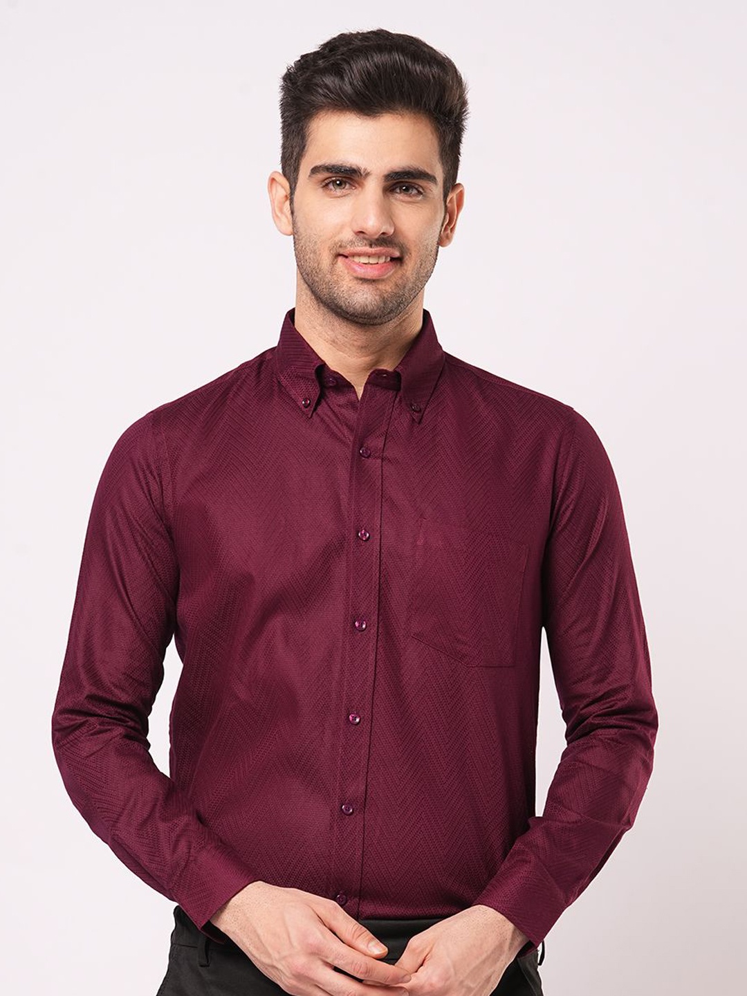 

John Philips Men Slim Fit Opaque Casual Shirt, Red