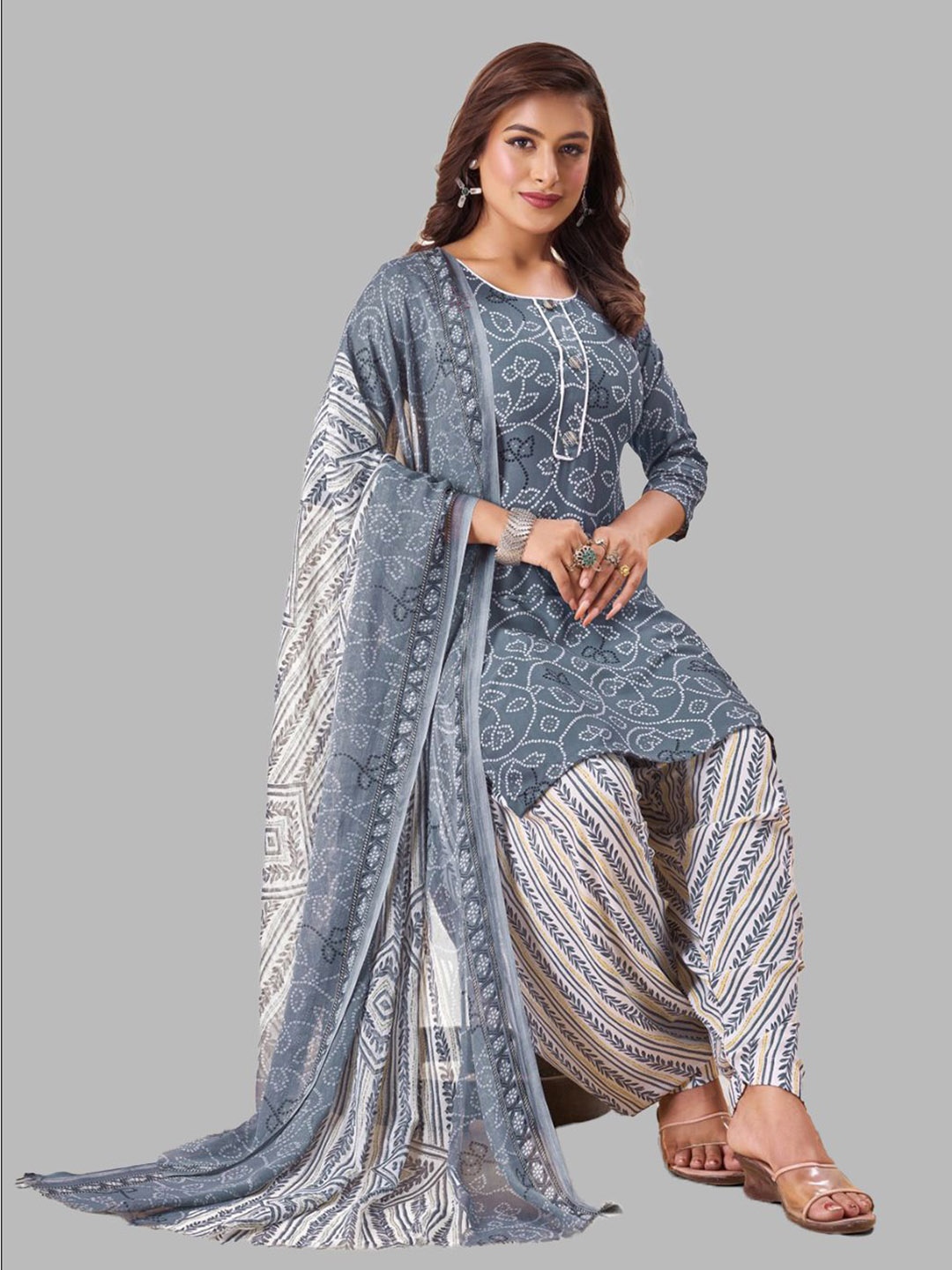 

SIMPLYETHNIC Printed Unstitched Dress Material, Grey