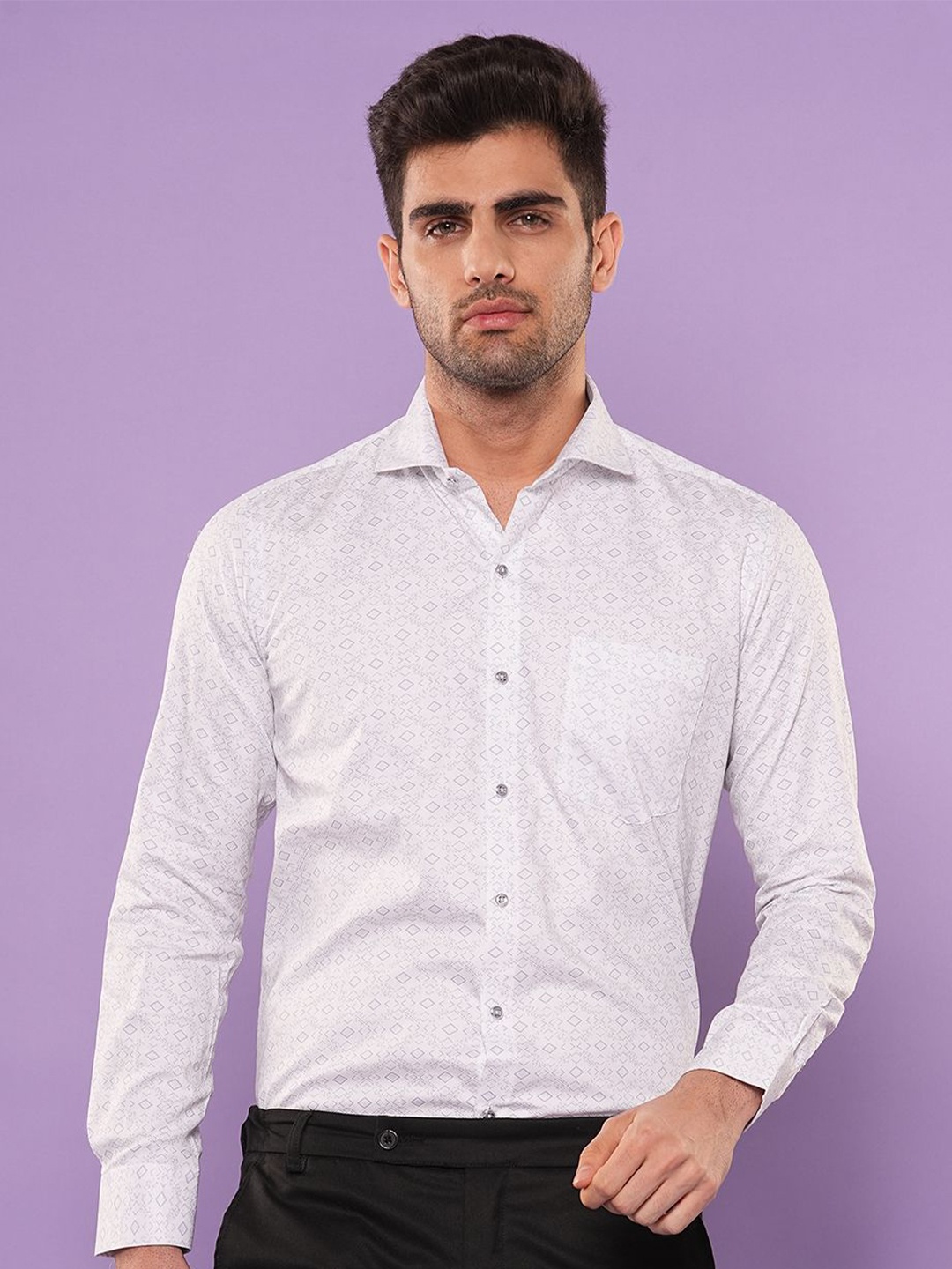 

John Philips Men Slim Fit Floral Opaque Printed Casual Shirt, White