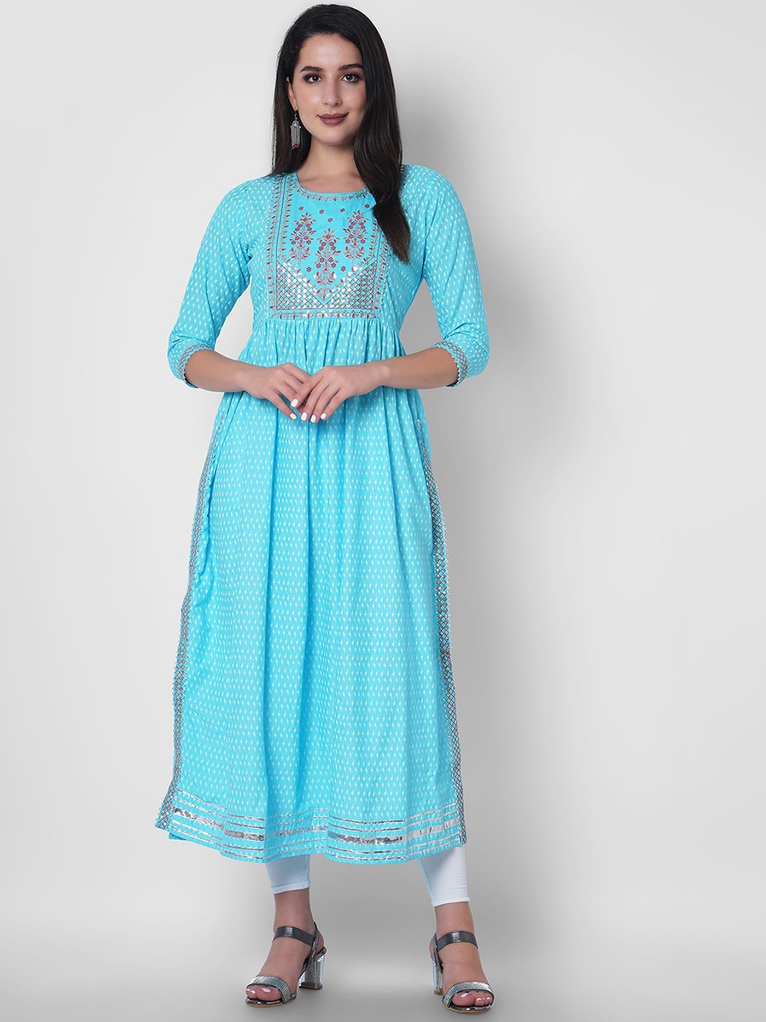 

BAIRAJ Yoke Design Round Neck Anarkali Kurta, Blue