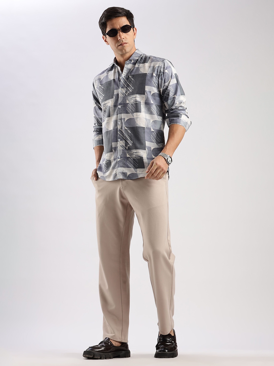 

RICH & ROMAN Men Classic Opaque Printed Semiformal Shirt, Blue
