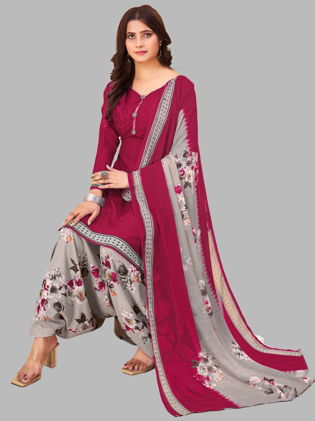 

SIMPLYETHNIC Printed Unstitched Dress Material, Magenta
