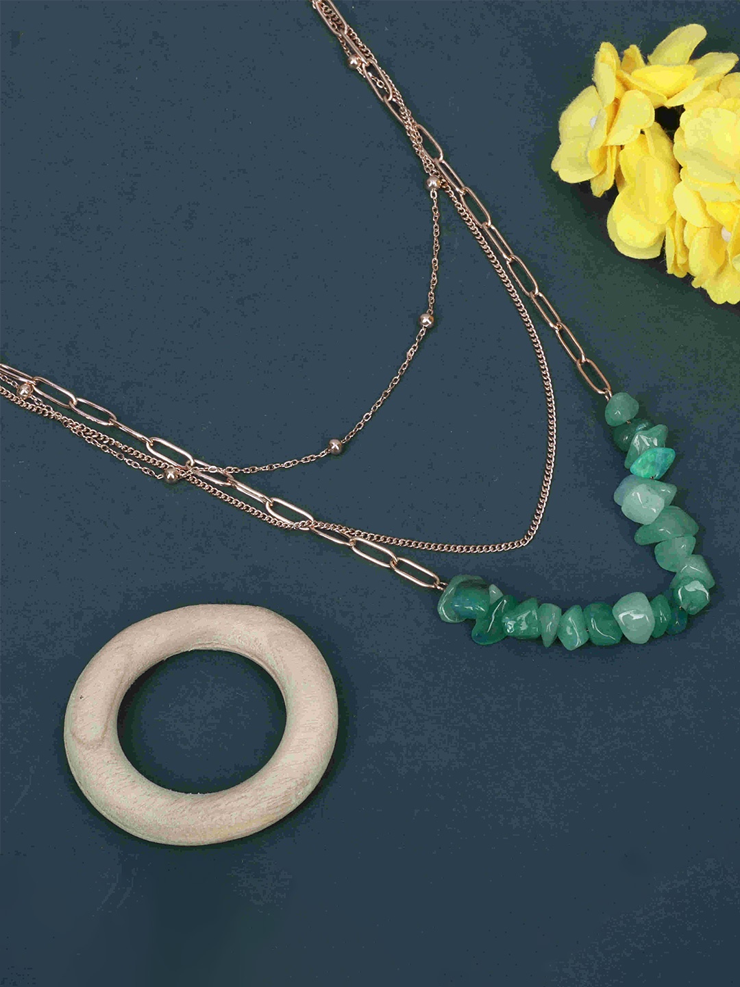 

Cazines Rose Gold-Plated Artificial Stones Layered Necklace