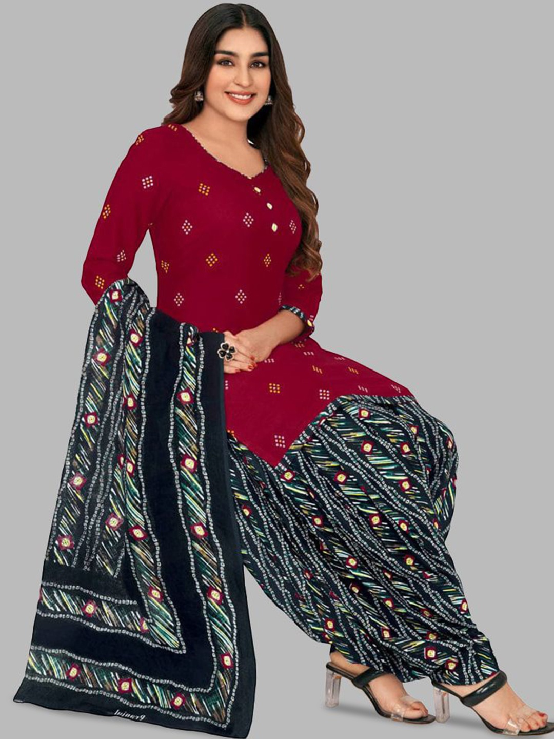 

SIMPLYETHNIC Printed Unstitched Dress Material, Maroon