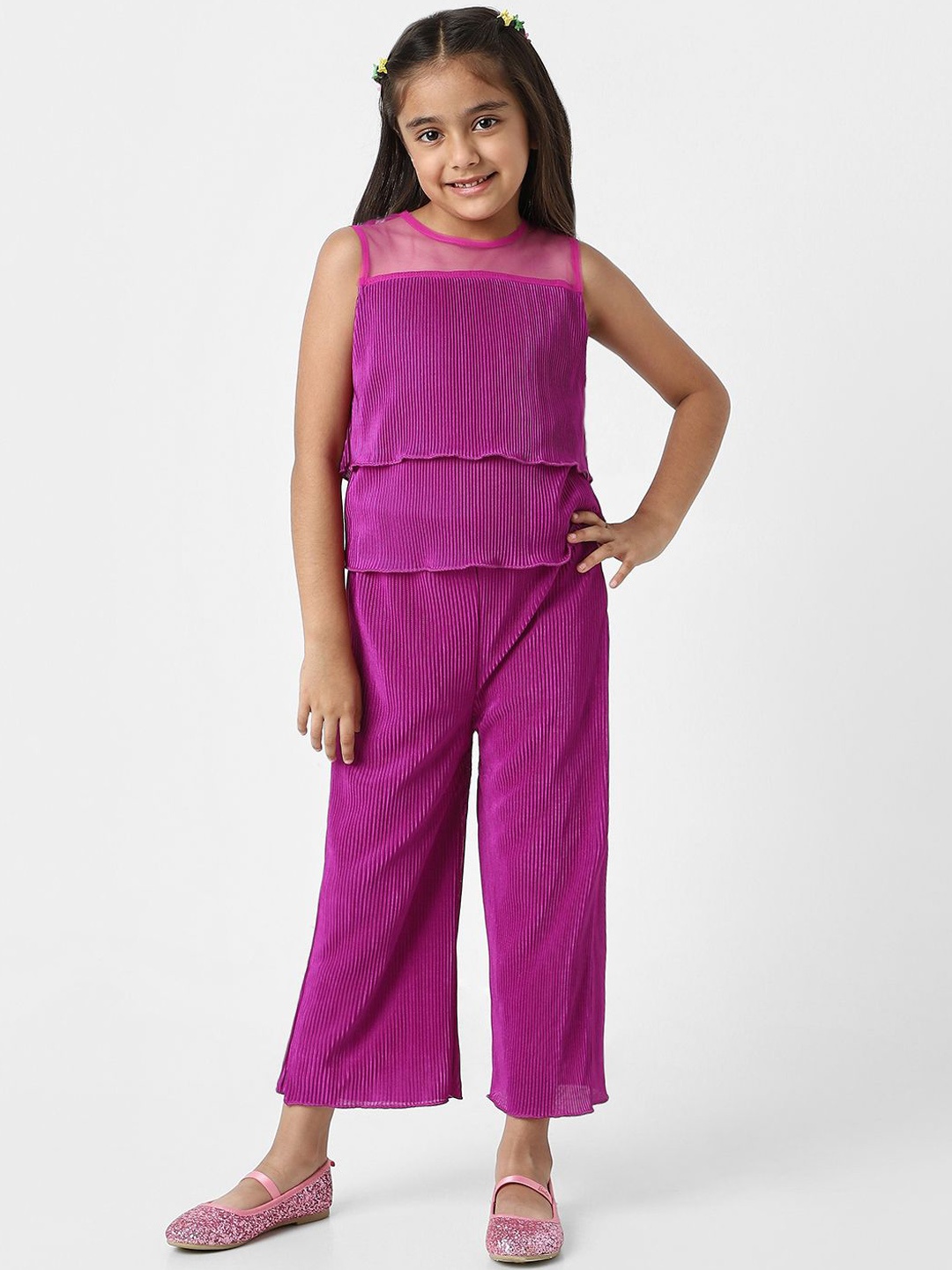 

Nauti Nati Girls Pleated Fabric Sleeveless Top & Pants Clothing Set, Pink