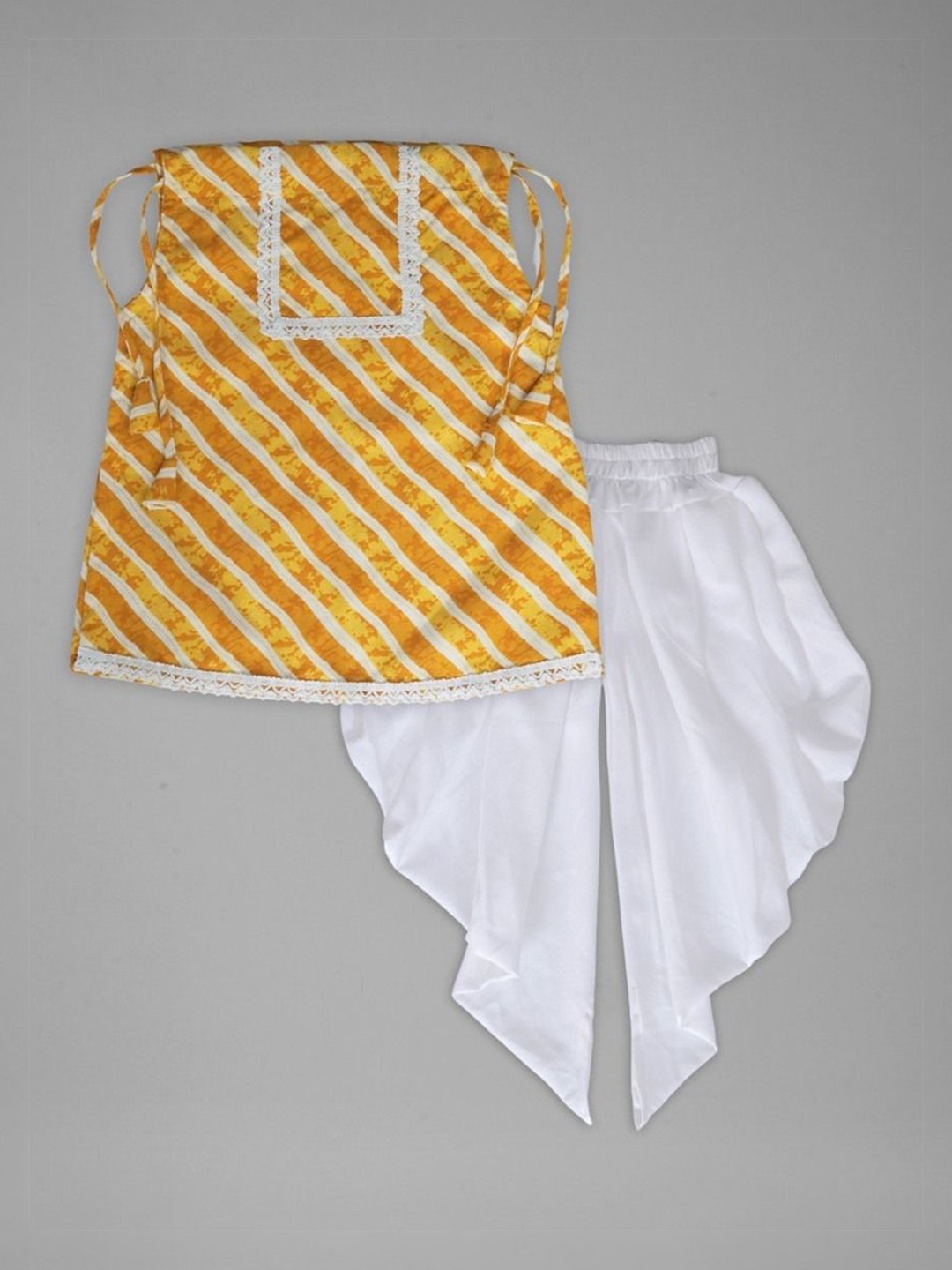 

Anneca Girls Leheriya Printed Regular Kurti with Dhoti Pants, Yellow
