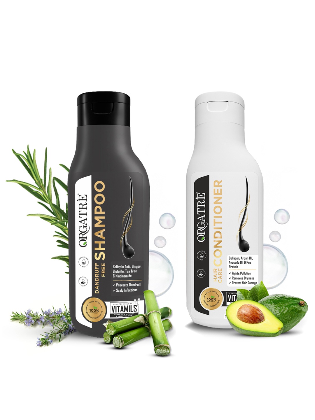 

Orgatre Set Of Dandruff Free Shampoo & Hair Care Conditioner - 250ml Each, Black
