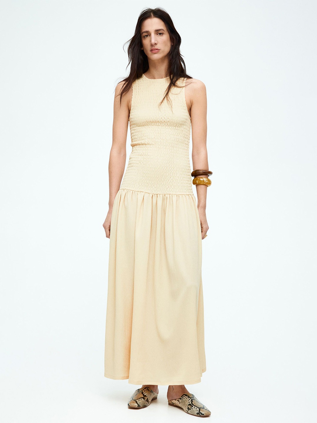 

H&M Smocked Jersey Dress, Yellow