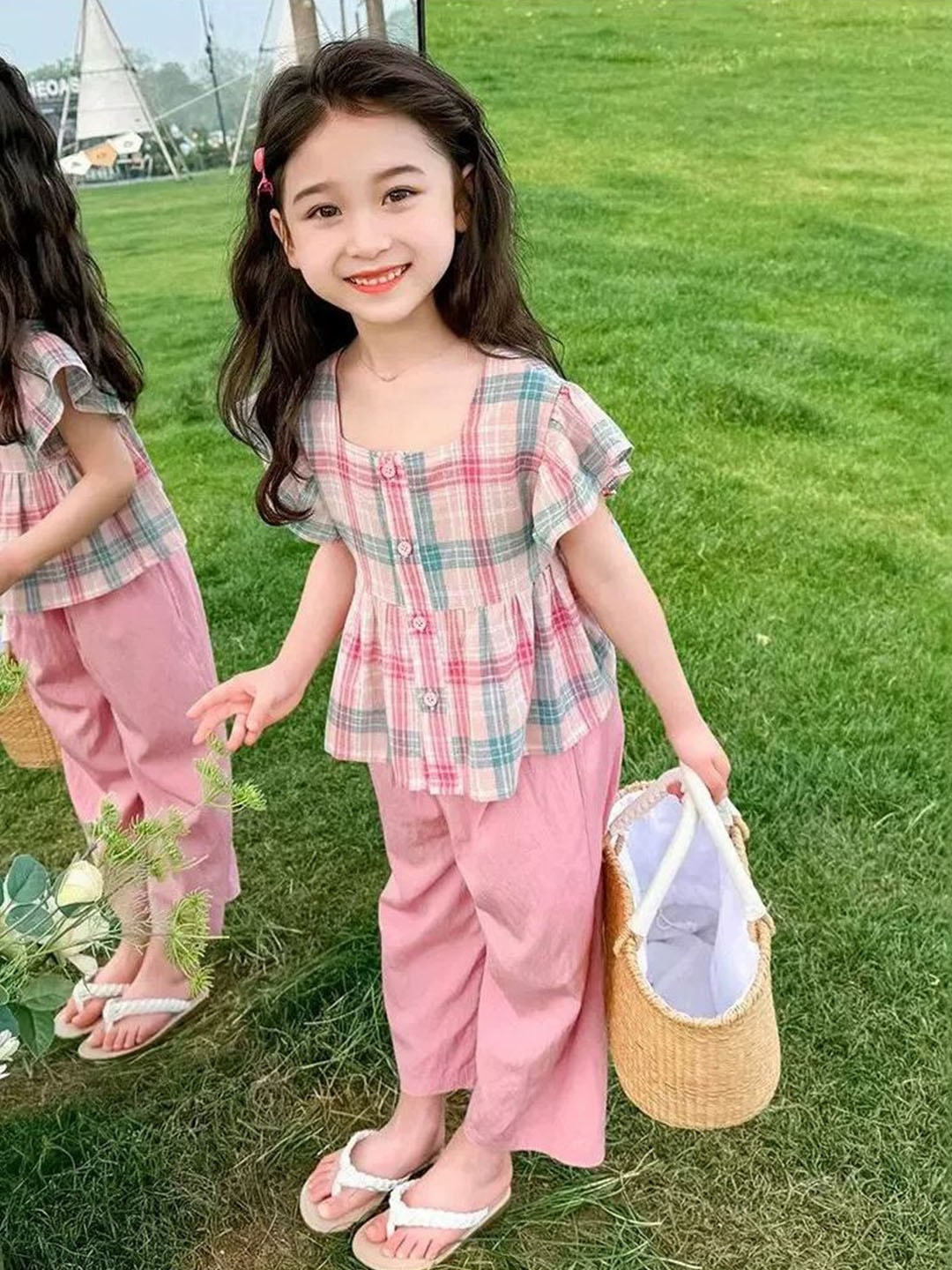 

StyleCast x Revolte Girls Checked Pure Cotton Top With Trousers, Pink