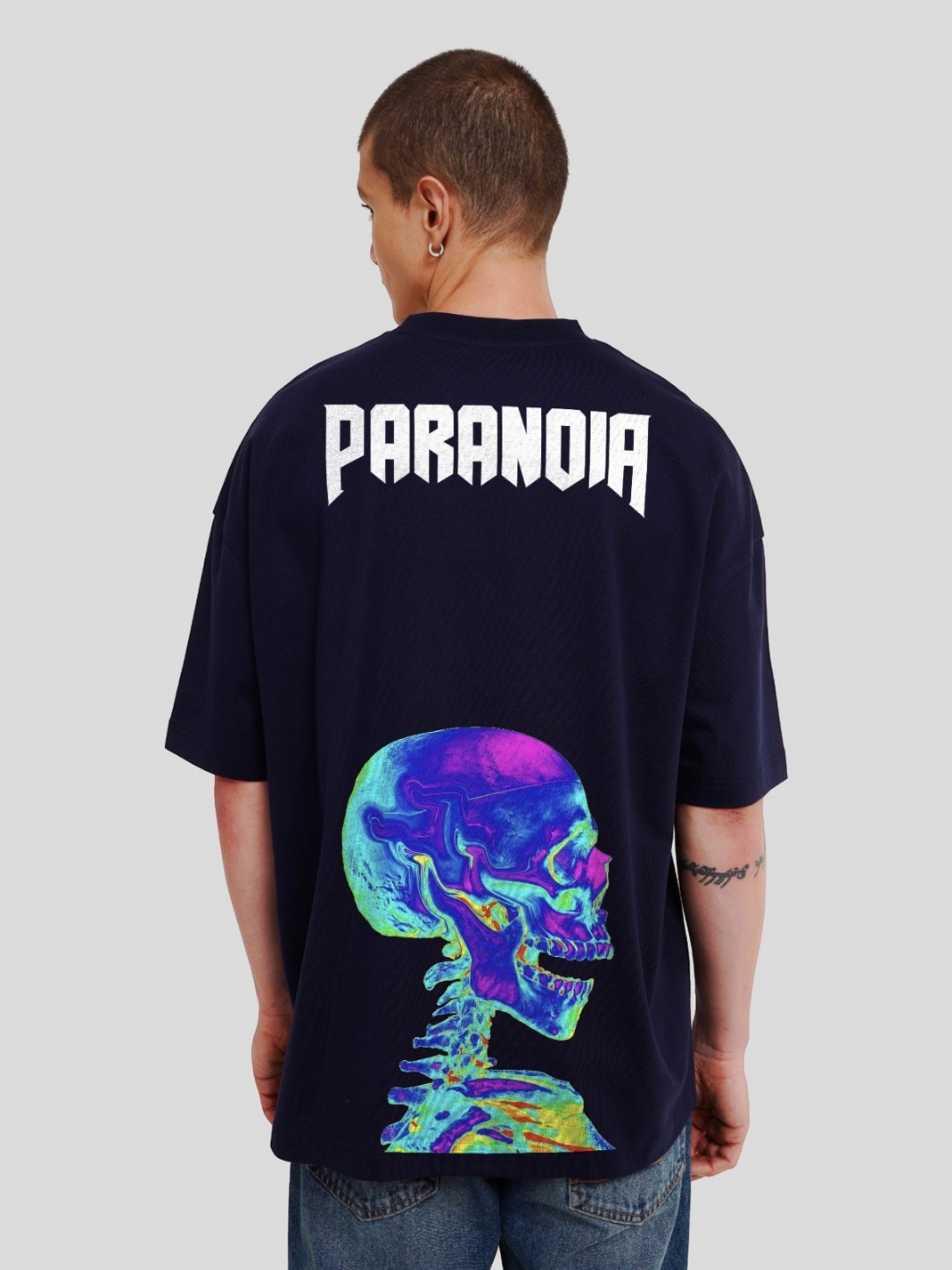 

Underrated Club Men Printed V-Neck Bio Finish Raw Edge T-shirt, Navy blue