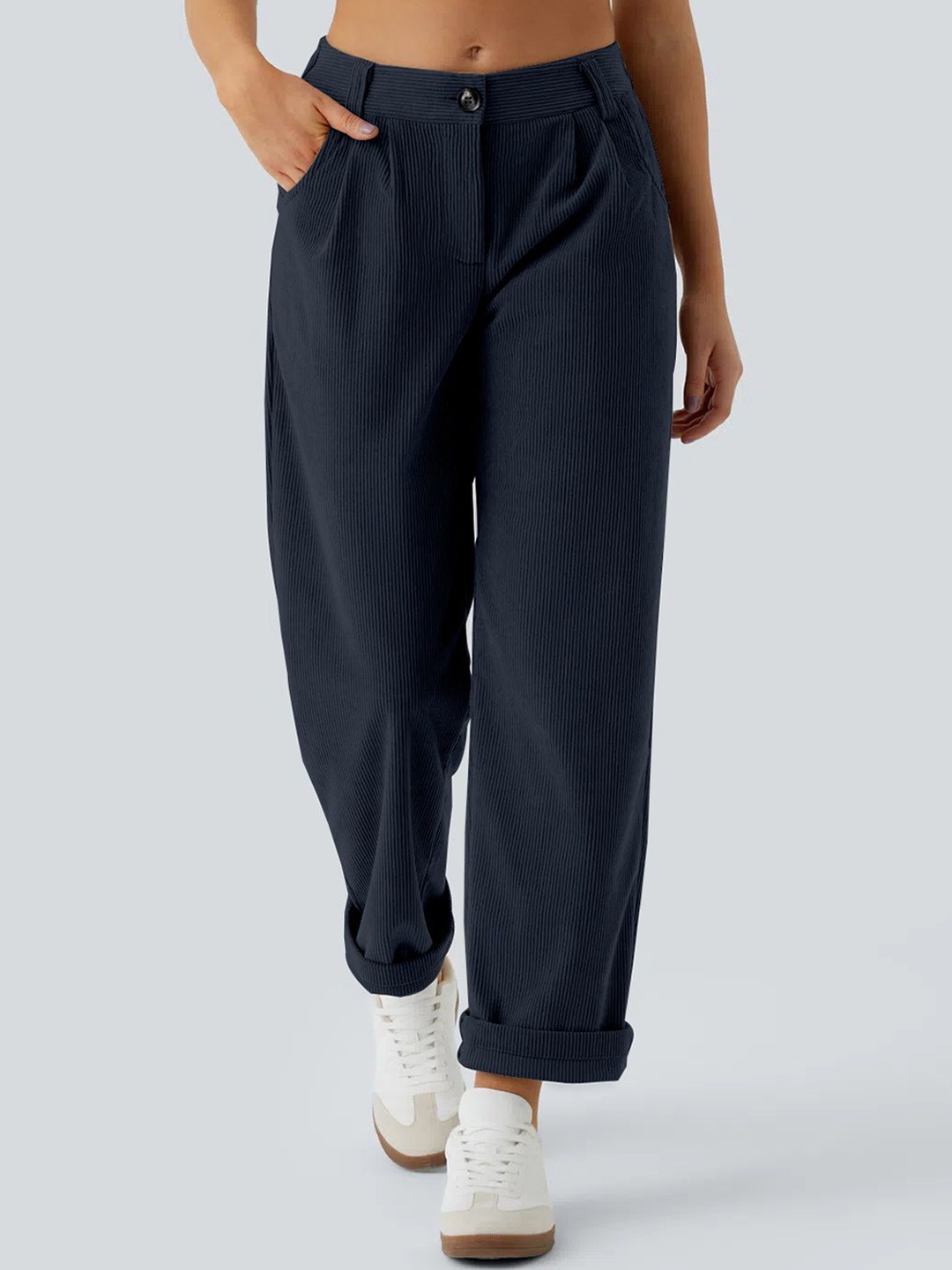 

RAJOVATI Women Zip Trousers, Navy blue