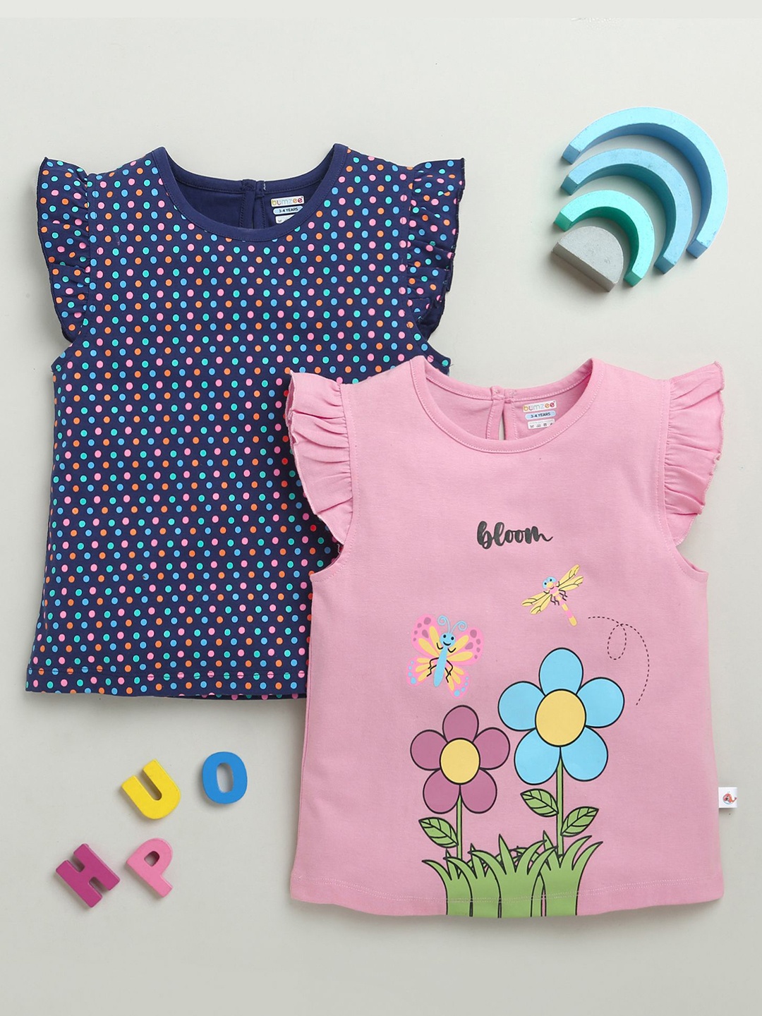 

BUMZEE Girls Polka Dot 2 Printed T-shirt, Navy blue
