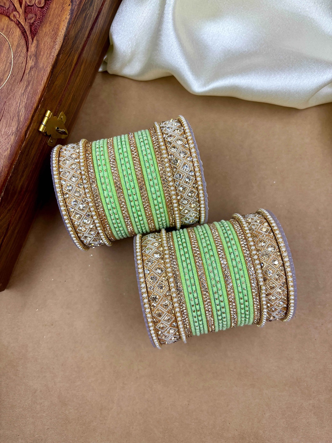 

Wedding Chuda by Hitesh Bangles Set Of 52 Stone Studded Velvet Bangles, Gold