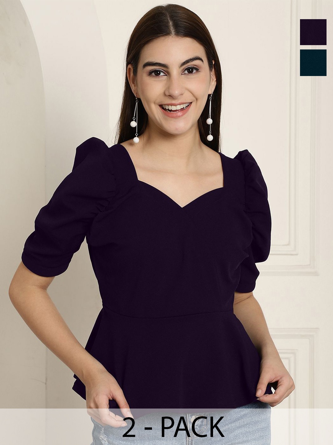 

Tromko Women Pack Of 2 Peplum Top, Purple