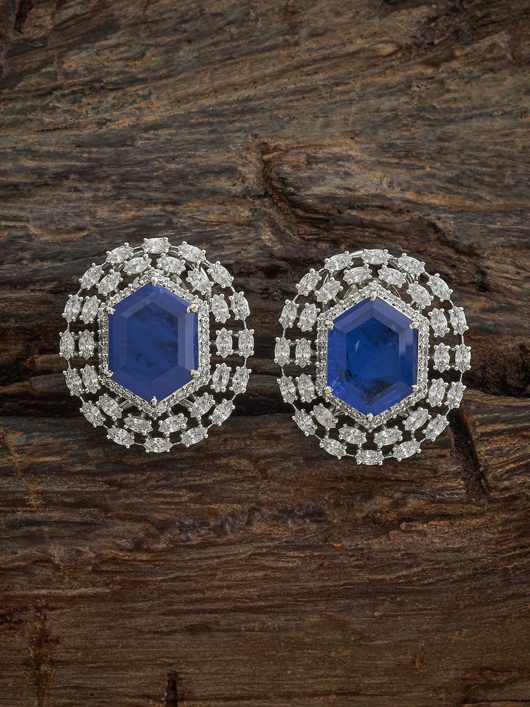 

Kushal's Fashion Jewellery Rhodium-Plated Circular Shaped Cubic Zirconia Studs, Blue