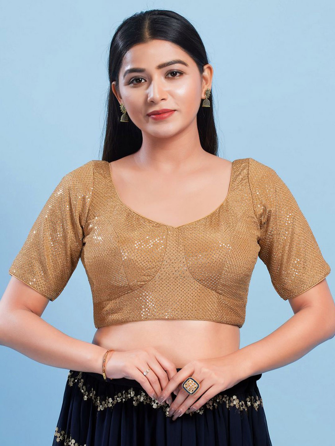 

VAMAS - THE DESIGNER BLOUSES Embroidered Silk U- Neck Padded Saree Blouse, Gold