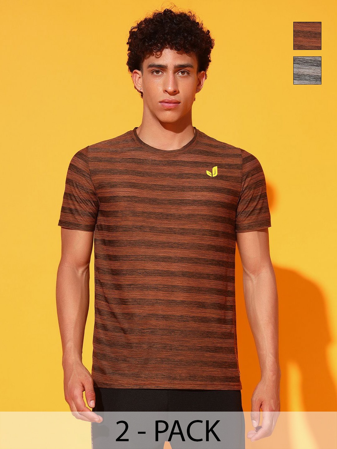 

GLITO Men 2 Striped Slim Fit T-shirt, Brown