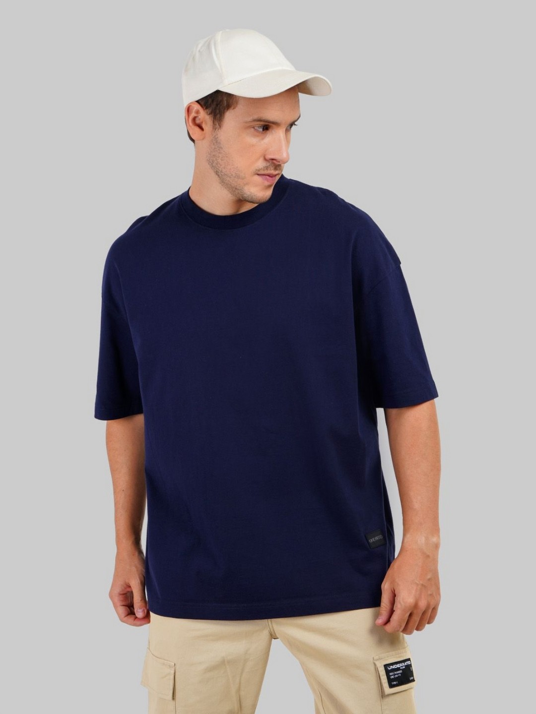 

Underrated Club Men High Neck Extended Sleeves Bio Finish Pockets T-shirt, Navy blue