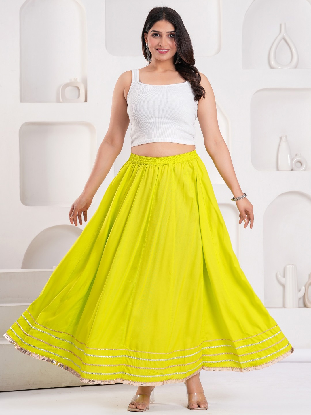 

Clothy N Wave Flared Maxi Skirt, Green