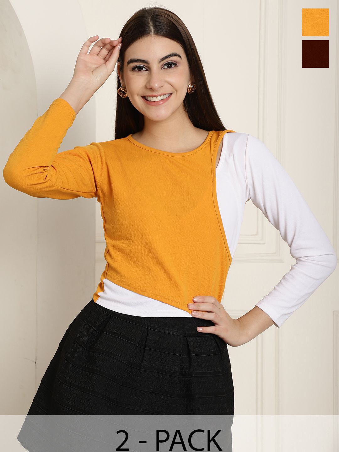 

Tromko Solid Puff Sleeve Pack Of 2 Regular Tops, Maroon