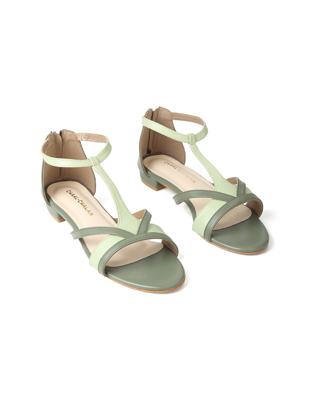 

CHAAL CHALAN Women Colourblocked Open Toe Flats, Green