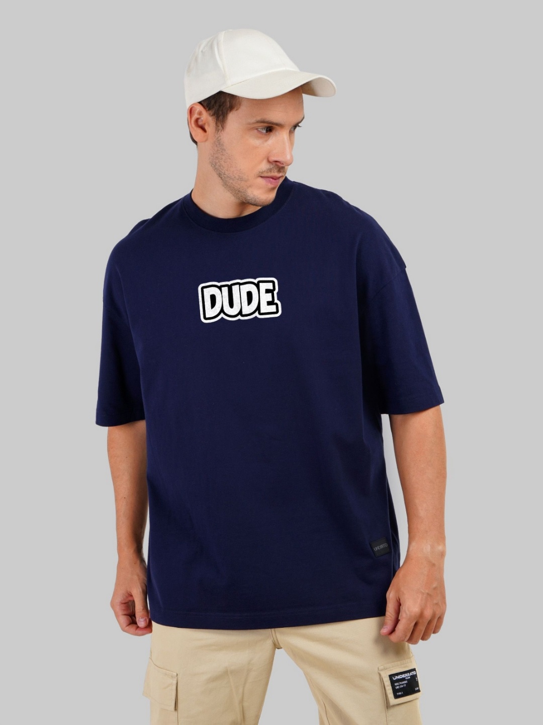 

Underrated Club Men Typography Printed Bio Finish Applique T-shirt, Navy blue