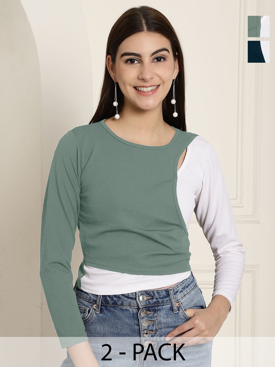 

Tromko Pack of 2 Casual Regular Sleeves Solid Women Multicolor Top, Multi