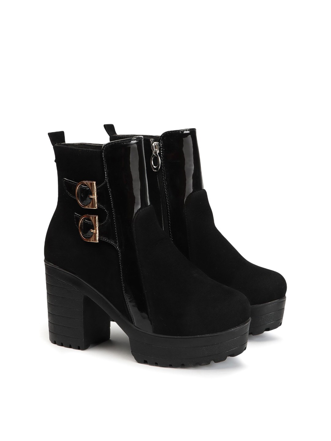 

STRASSE PARIS Women Round Toe Ankle Length Block Boots, Black