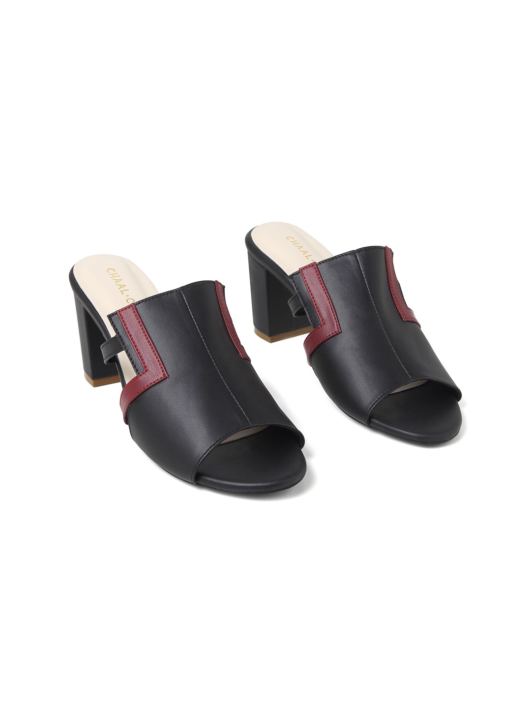

CHAAL CHALAN Women Block Heel Colourblocked Mules, Black