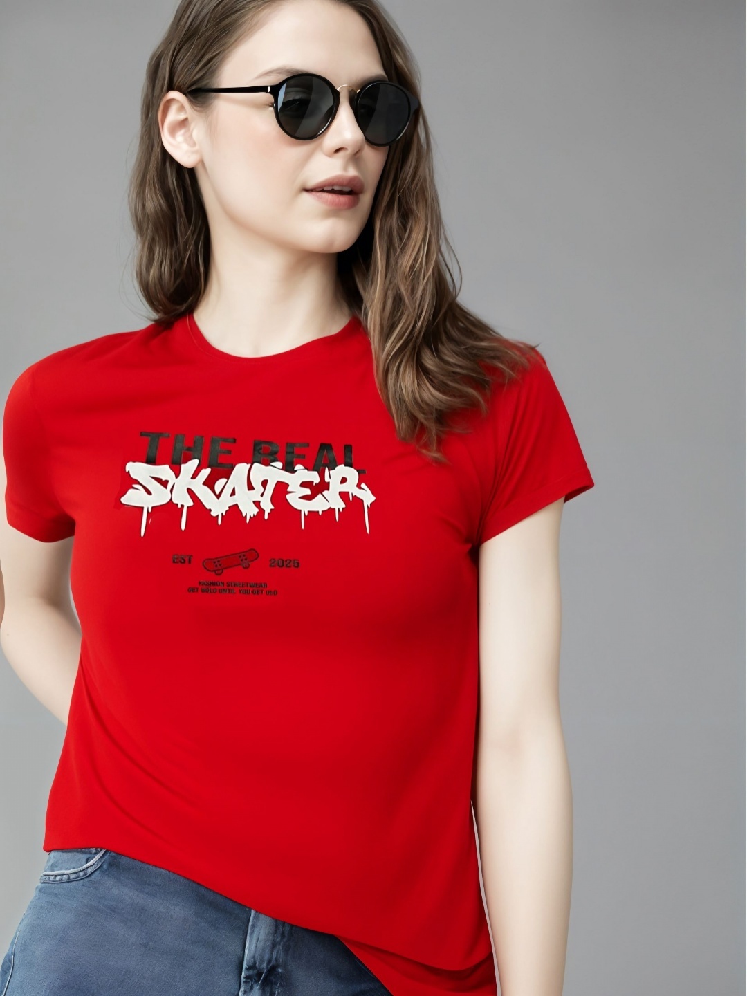 

MACK JONNEY Women Printed T-shirt, Red