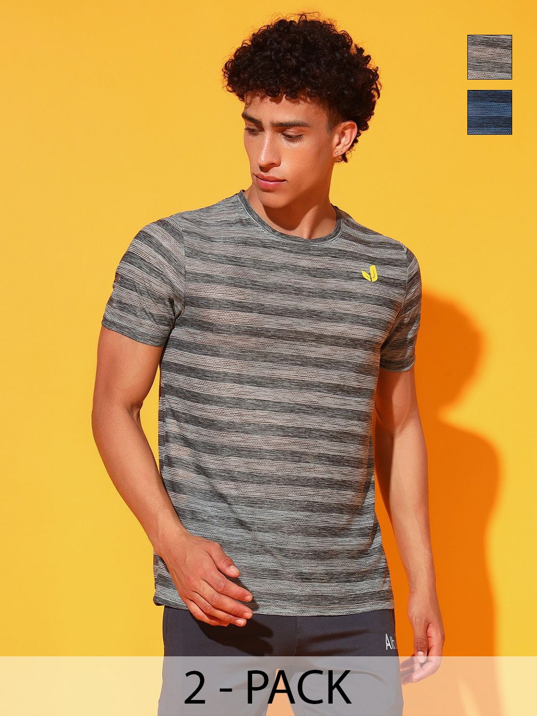 

GLITO Men 2 Striped Slim Fit T-shirt, Blue