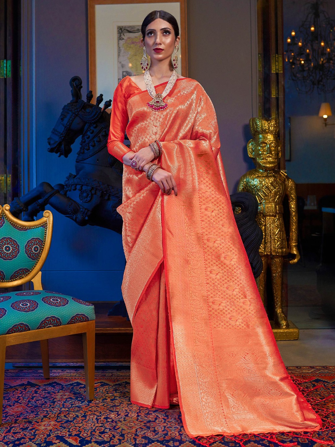 

Vardha Woven Design Zari Saree, Orange