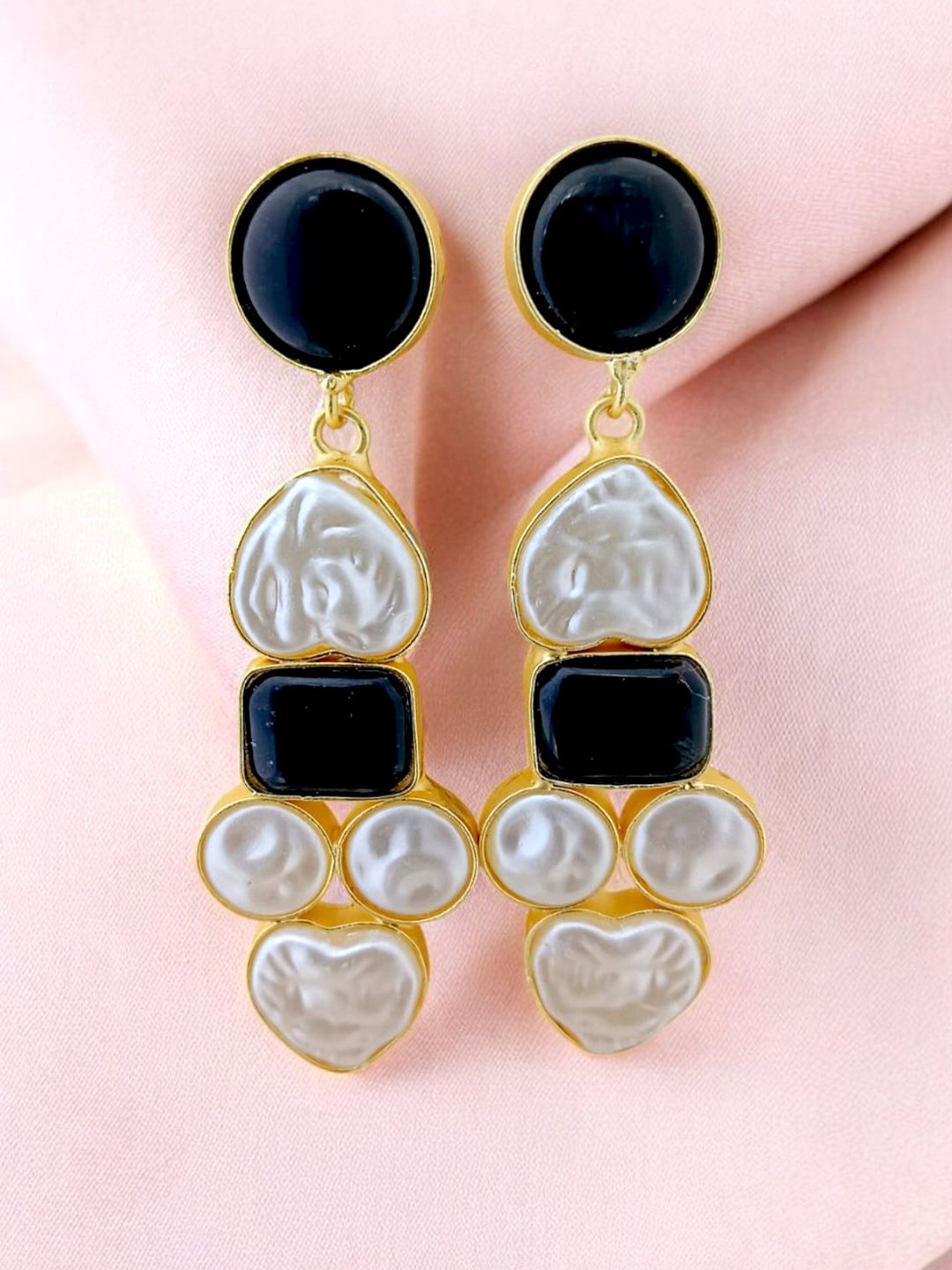 

TISHUL JEWELS Gold-Plated Artificial Stones Studded Contemporary Drop Earrings