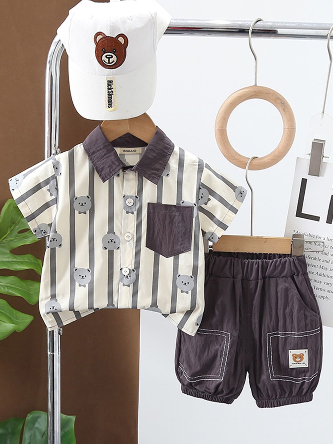 

INCLUD Boys Striped Shirt With Shorts, Cream