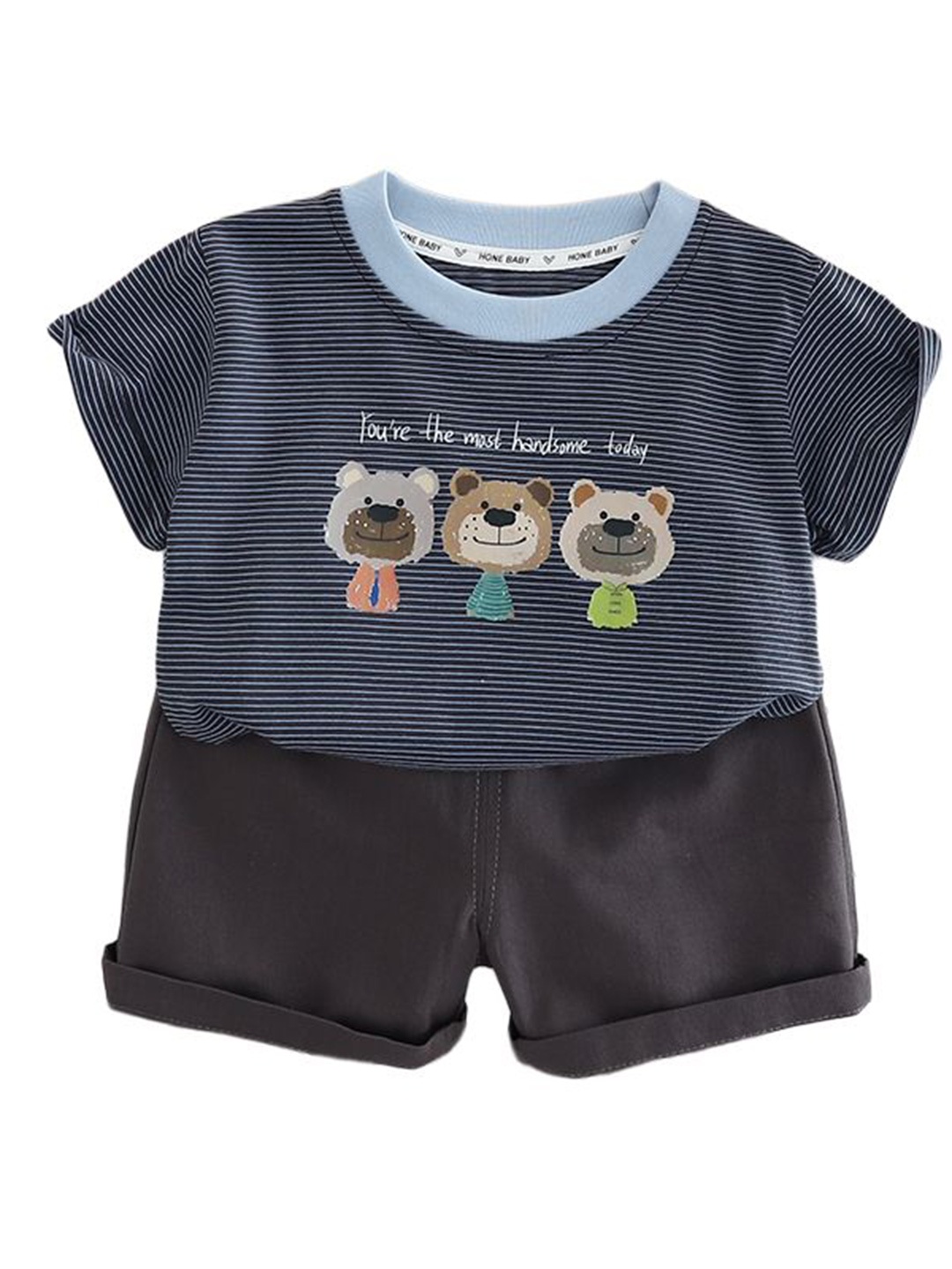 

StyleCast x Revolte Boys Striped Round Neck Pure Cotton T-shirt with Shorts, Blue