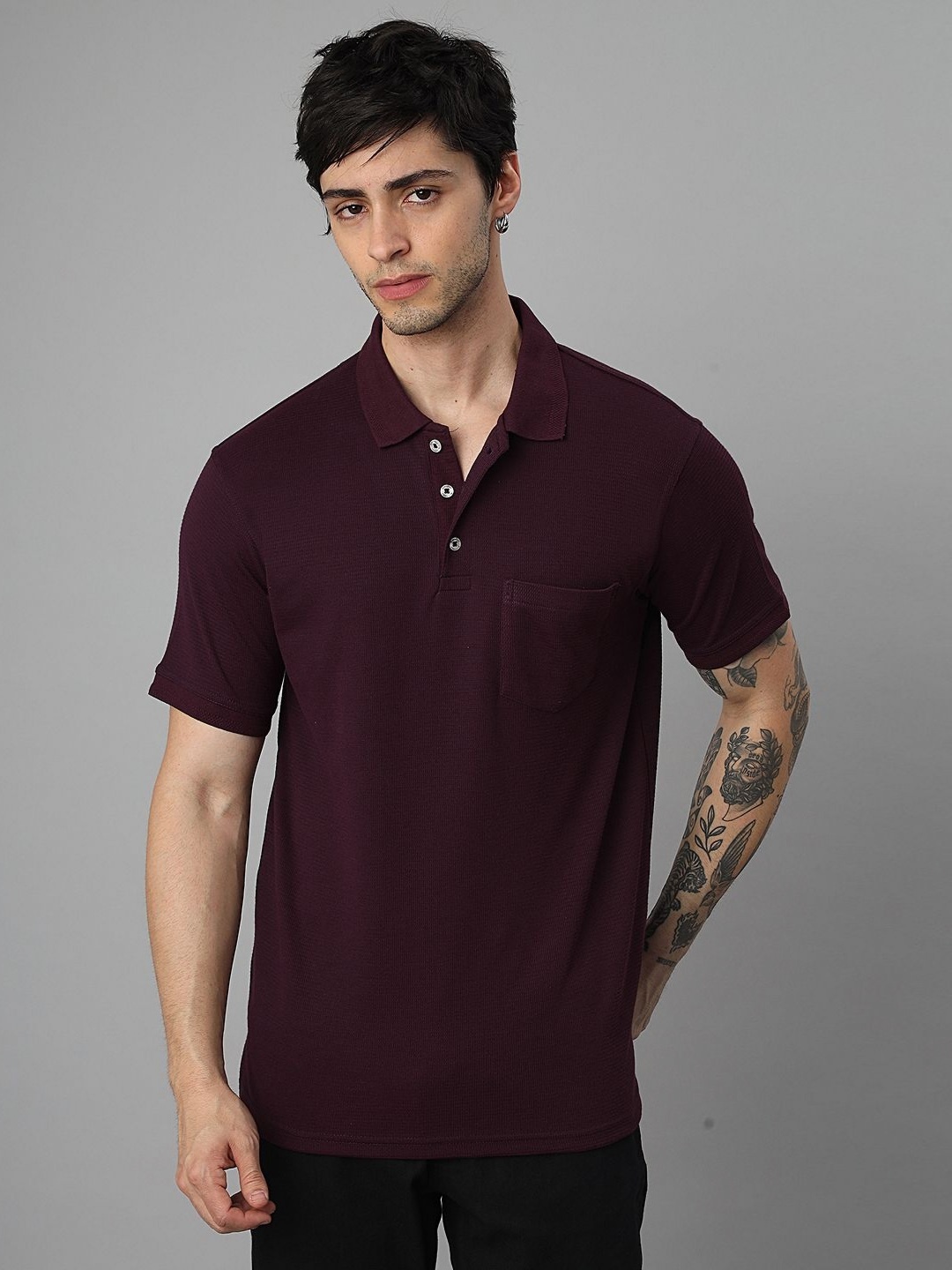 

BLUWEEA Men Polo Collar Pockets T-shirt, Violet
