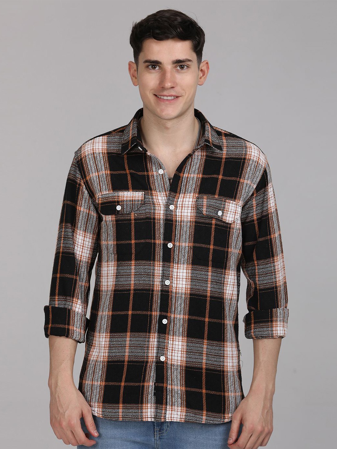 

STYLOFY Men Comfort Checked Formal Shirt, Black
