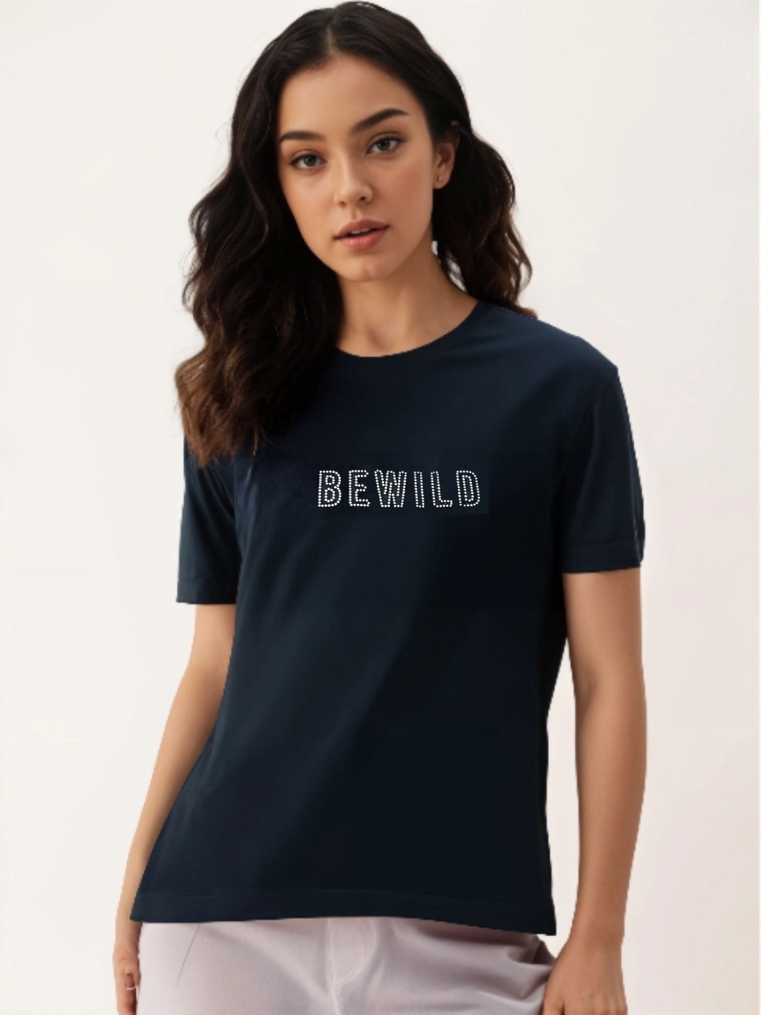 

MACK JONNEY Women Printed Pockets T-shirt, Navy blue