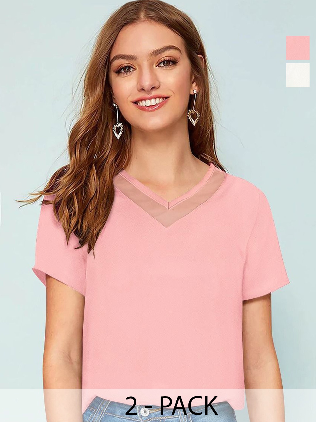 

CORSICA Women Pack of 2 V-Neck Top, Pink