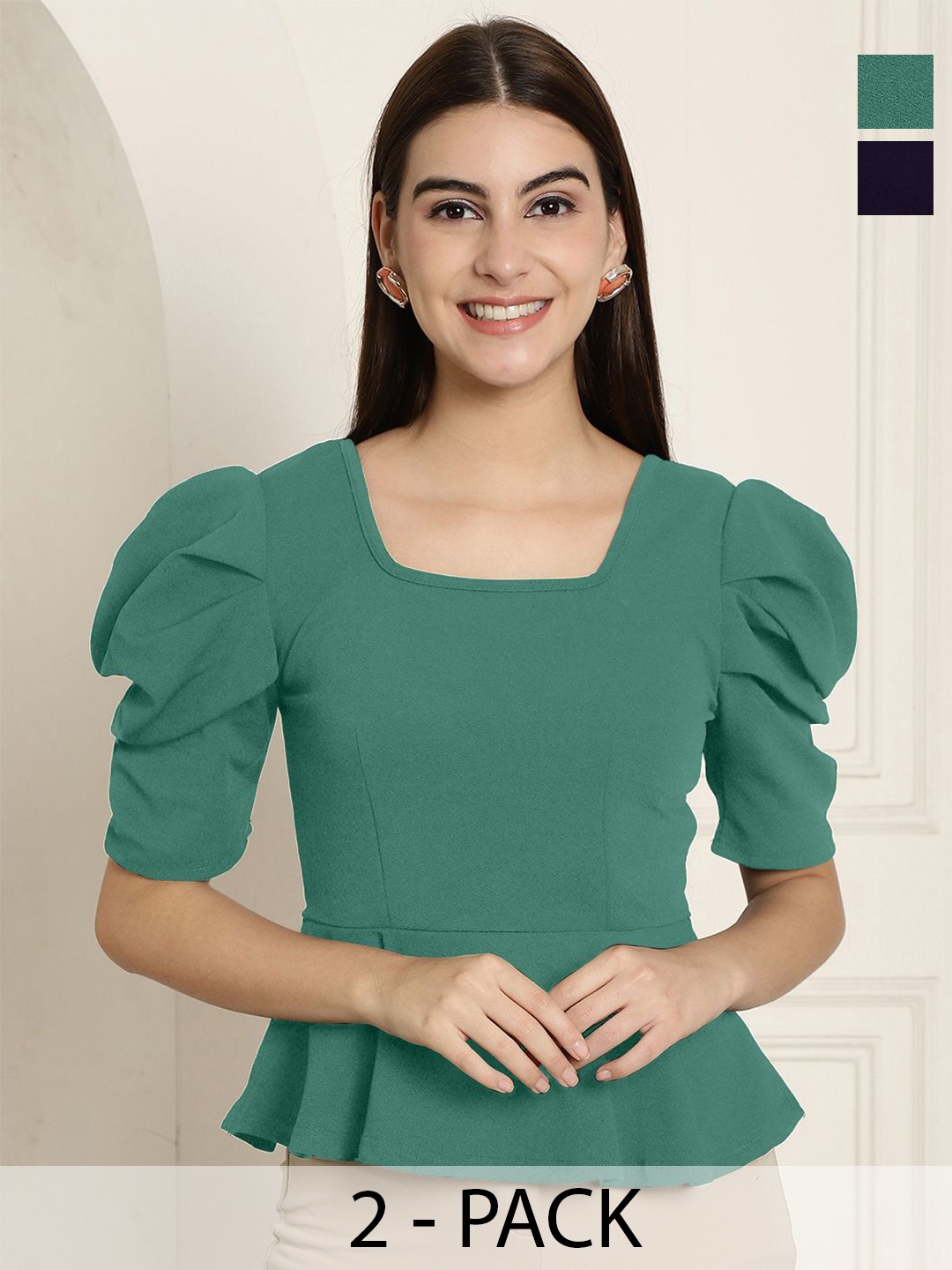 

Tromko Women Pack of 2 Puff Sleeve Top, Multi